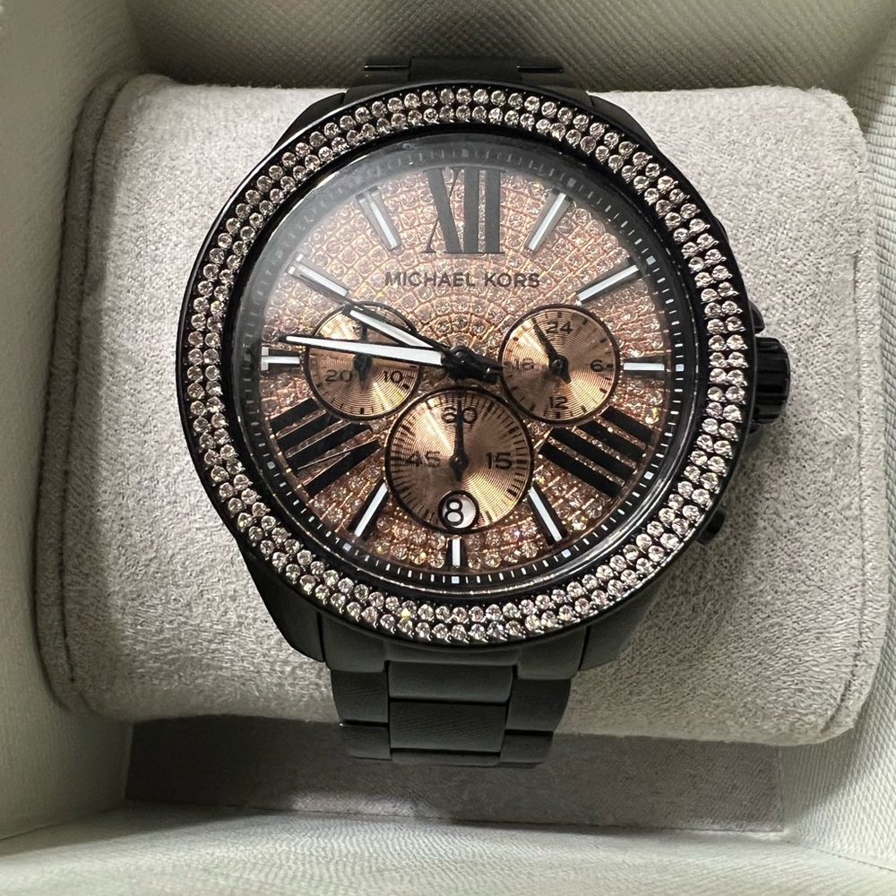 Women’s Michael Kors Black and Rose Gold Chronograph Watch